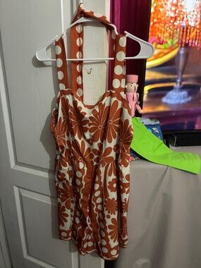 SHEIN White and Rust Floral Polka Dot Summer Dress